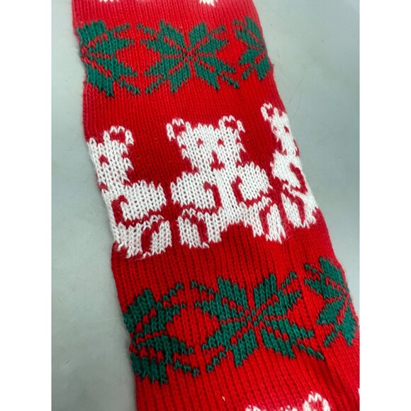 Christmas large stocking knit bear snowflakes red green white 2 hooks 38" READ - Picture 2 of 6
